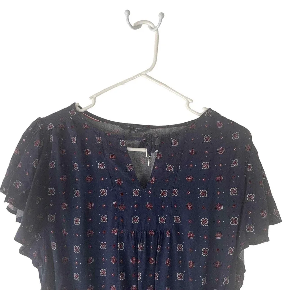 Tommy Hilfiger Size Medium‎ Red White Blue Paisley Blouse 4th of July